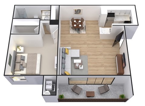 Floor plan for 1 bed, 1 bath, 624 sqft